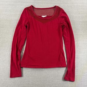 Zenana Grunge Y2K red long sleeve fitted Layering Top Burgundy Mesh Shirt Sz S